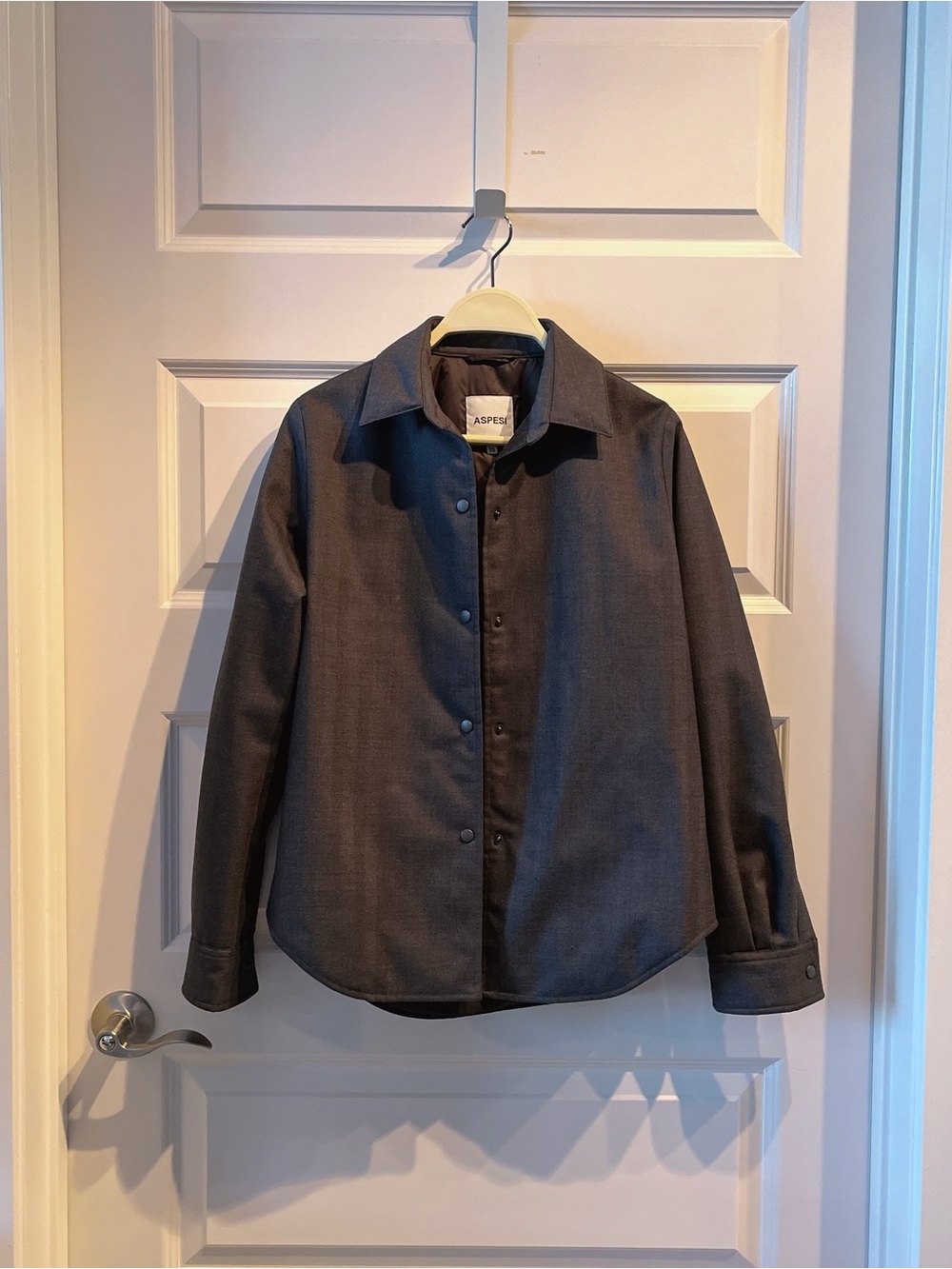 ASPESI Minimalist G294 Glue Dark Charcoal Grey Wool Shirt Jacket Insulated